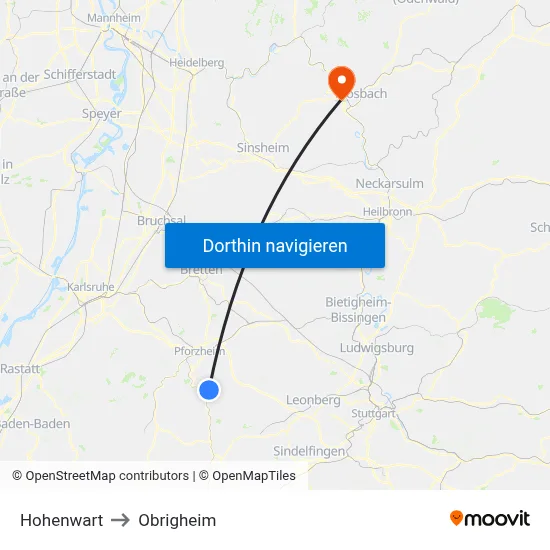 Hohenwart to Obrigheim map