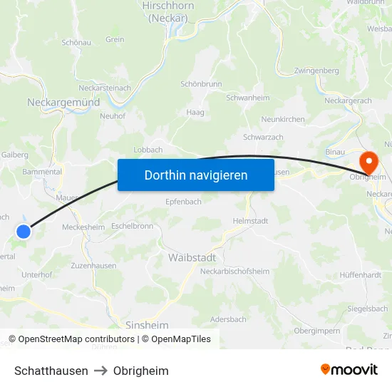 Schatthausen to Obrigheim map
