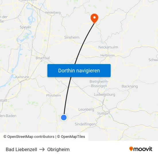 Bad Liebenzell to Obrigheim map
