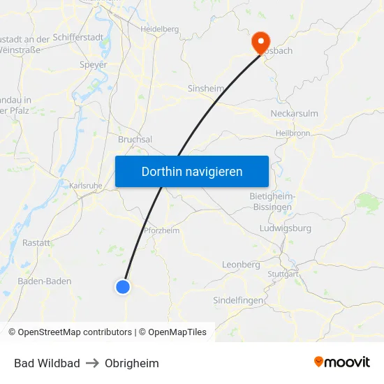 Bad Wildbad to Obrigheim map