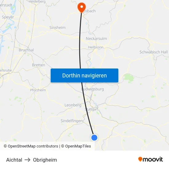 Aichtal to Obrigheim map