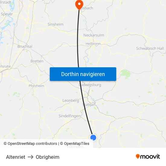 Altenriet to Obrigheim map