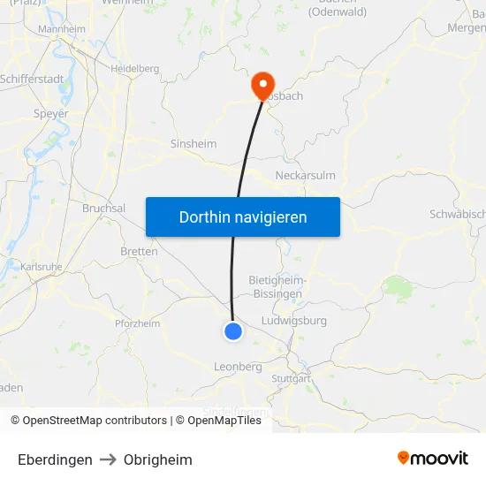 Eberdingen to Obrigheim map