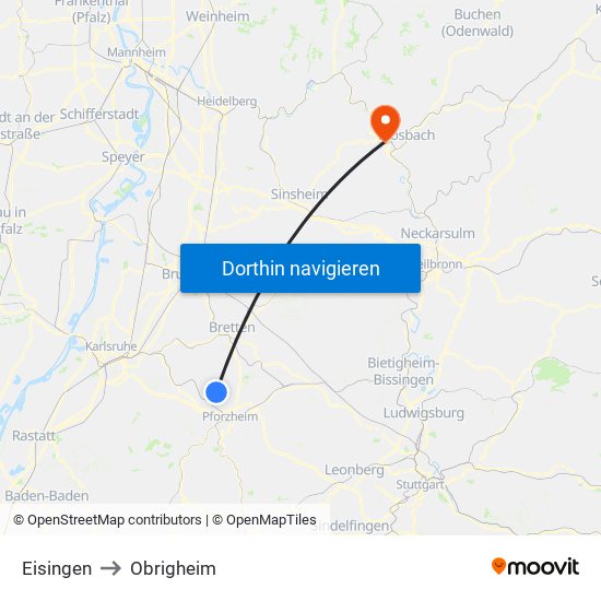 Eisingen to Obrigheim map