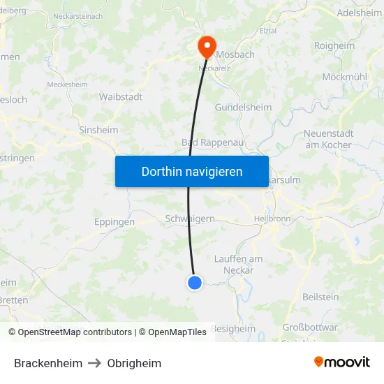 Brackenheim to Obrigheim map