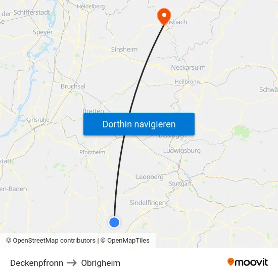 Deckenpfronn to Obrigheim map