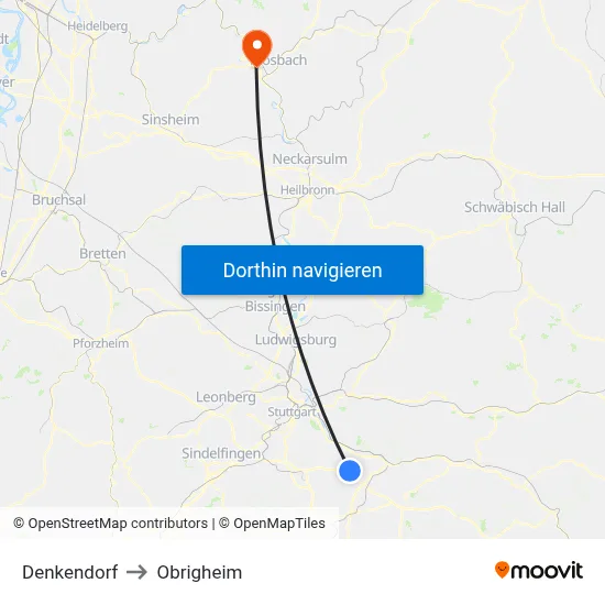 Denkendorf to Obrigheim map