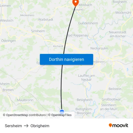 Sersheim to Obrigheim map