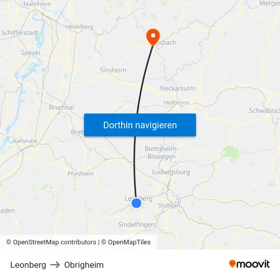 Leonberg to Obrigheim map