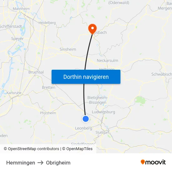 Hemmingen to Obrigheim map