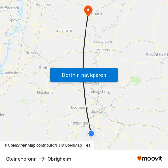 Steinenbronn to Obrigheim map