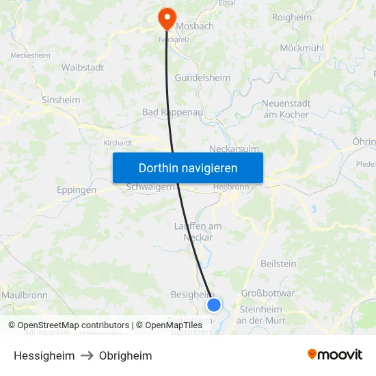 Hessigheim to Obrigheim map