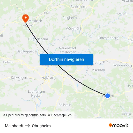 Mainhardt to Obrigheim map