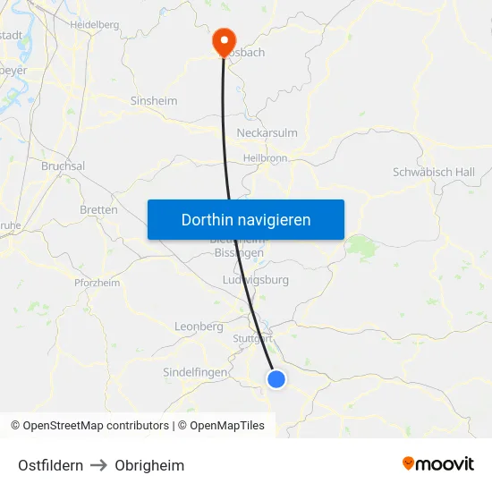 Ostfildern to Obrigheim map