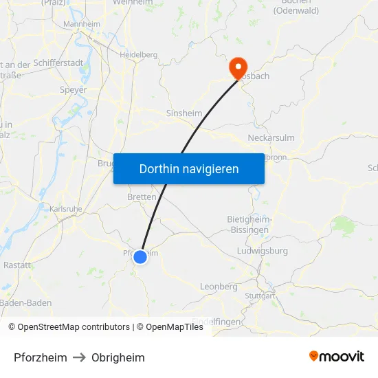 Pforzheim to Obrigheim map