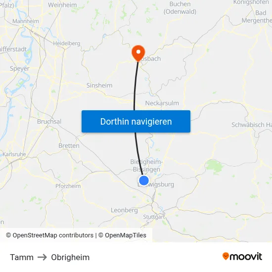 Tamm to Obrigheim map