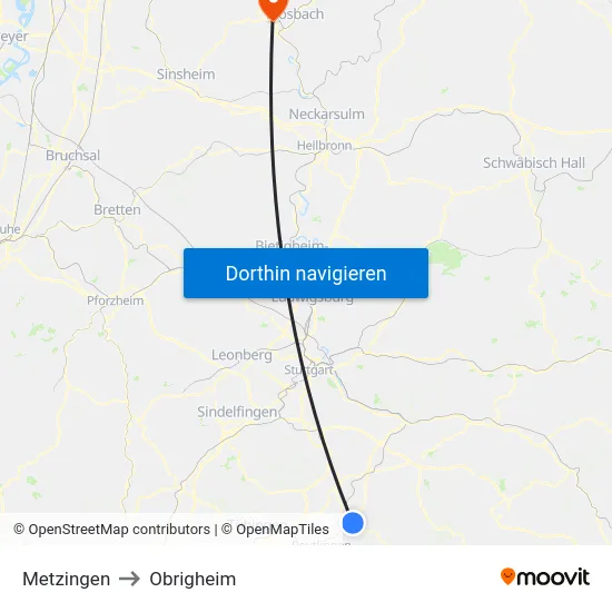Metzingen to Obrigheim map