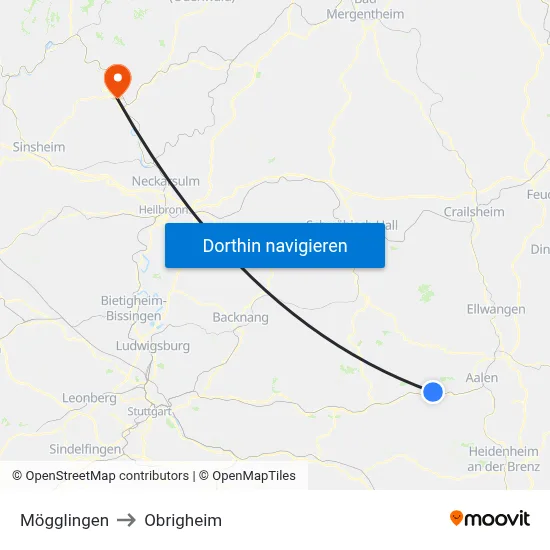 Mögglingen to Obrigheim map