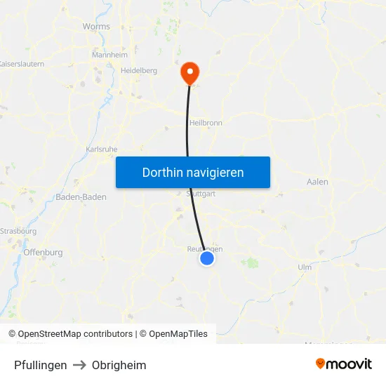 Pfullingen to Obrigheim map