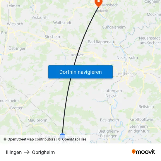 Illingen to Obrigheim map