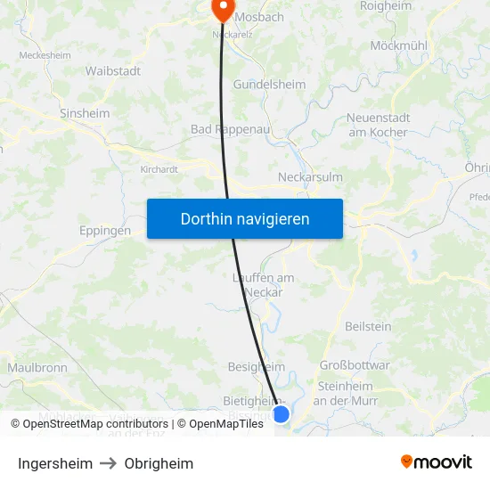 Ingersheim to Obrigheim map