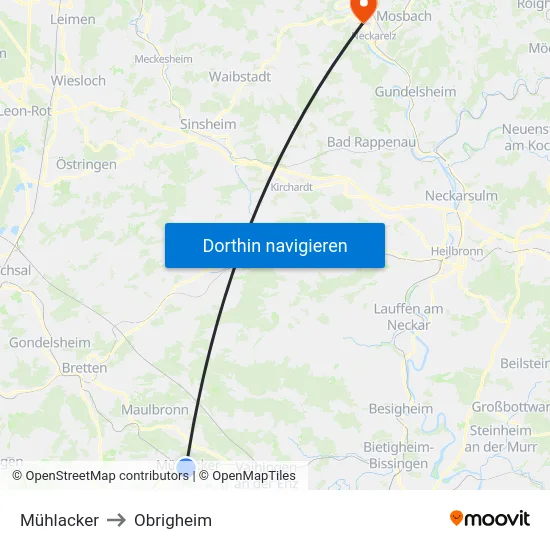 Mühlacker to Obrigheim map