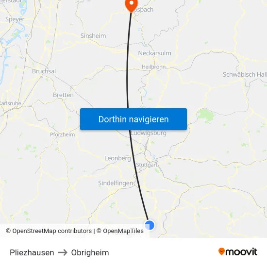 Pliezhausen to Obrigheim map