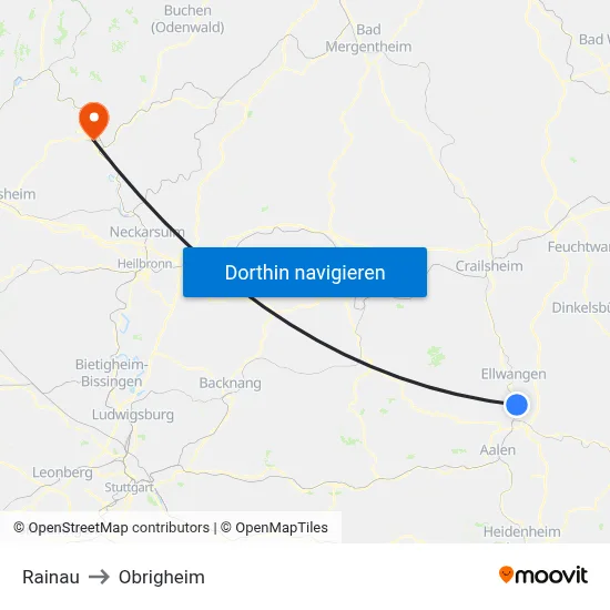 Rainau to Obrigheim map