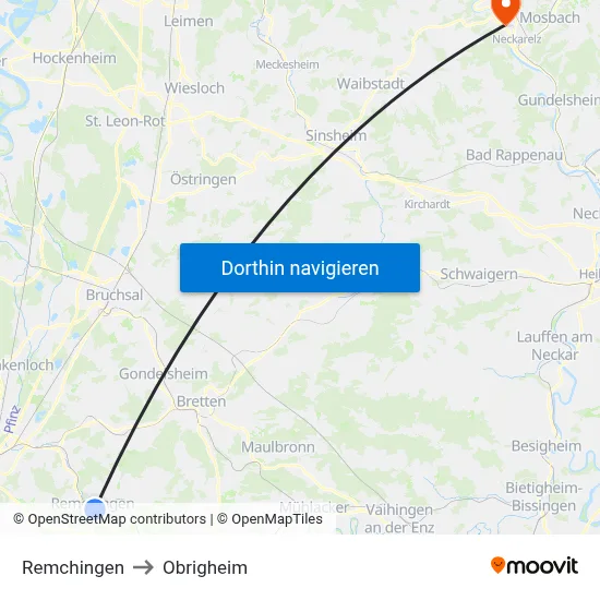 Remchingen to Obrigheim map