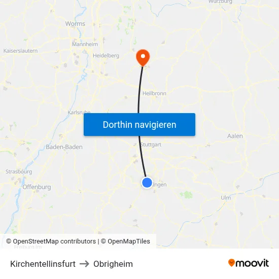 Kirchentellinsfurt to Obrigheim map