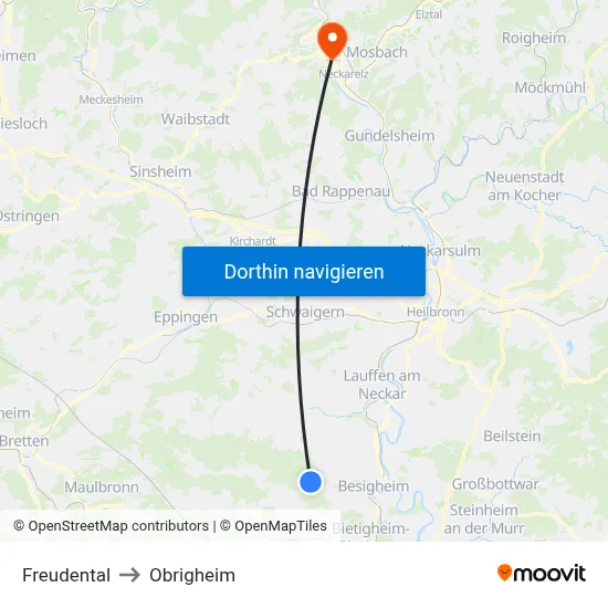 Freudental to Obrigheim map