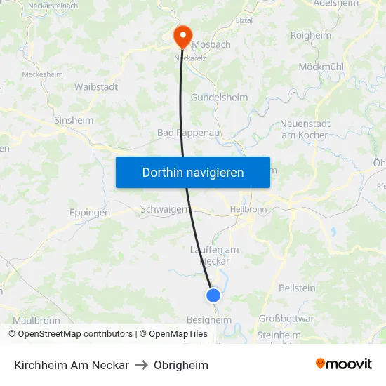 Kirchheim Am Neckar to Obrigheim map