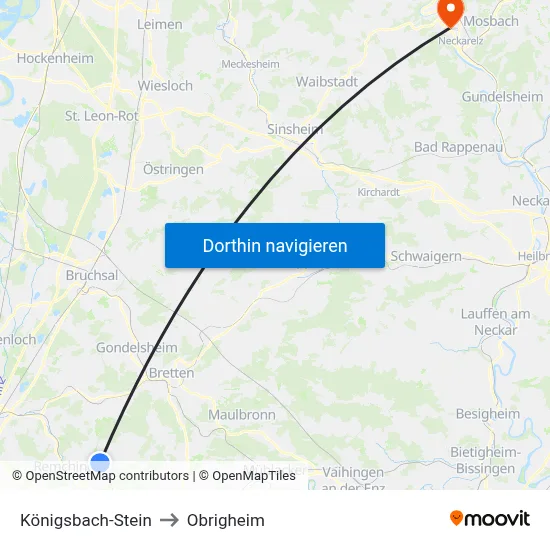Königsbach-Stein to Obrigheim map
