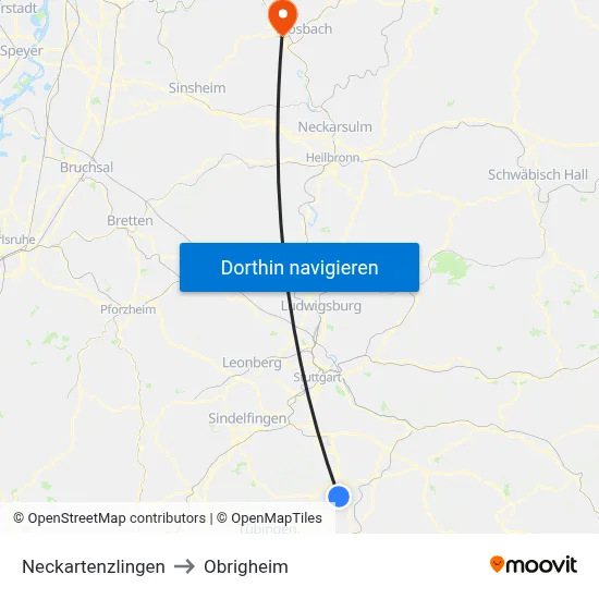 Neckartenzlingen to Obrigheim map