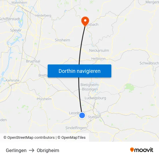 Gerlingen to Obrigheim map