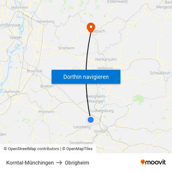 Korntal-Münchingen to Obrigheim map