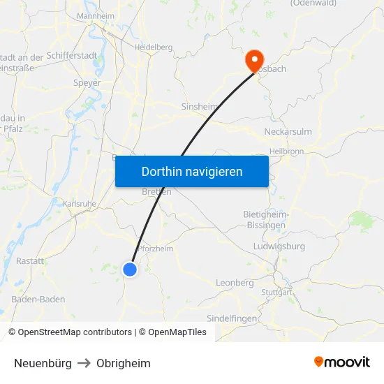 Neuenbürg to Obrigheim map
