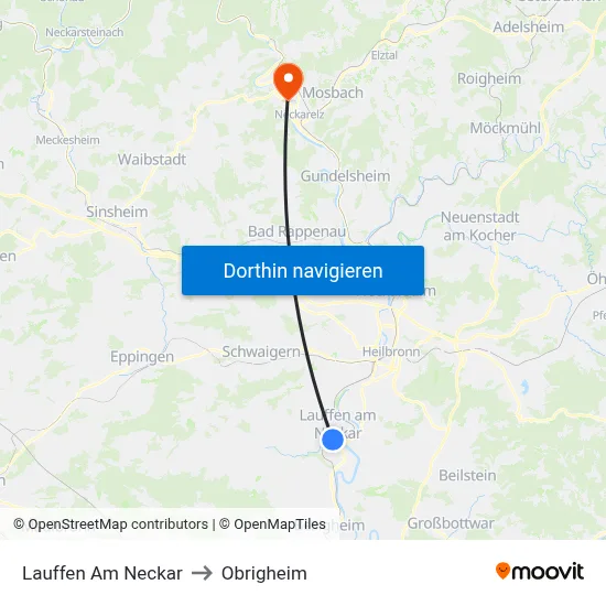 Lauffen Am Neckar to Obrigheim map