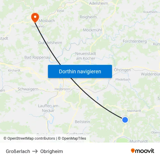 Großerlach to Obrigheim map