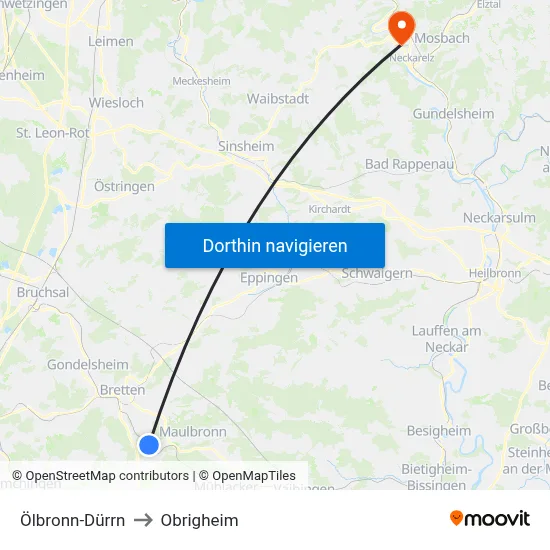 Ölbronn-Dürrn to Obrigheim map
