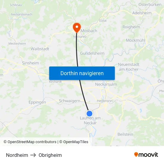 Nordheim to Obrigheim map