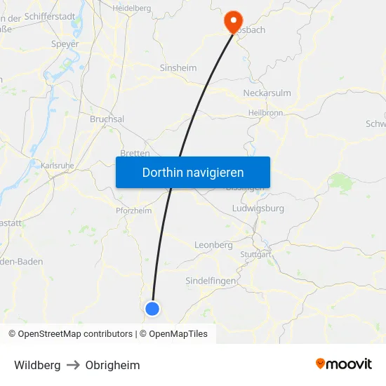 Wildberg to Obrigheim map