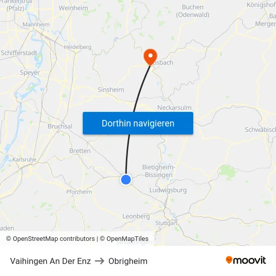 Vaihingen An Der Enz to Obrigheim map