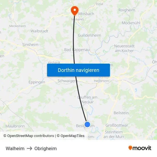 Walheim to Obrigheim map