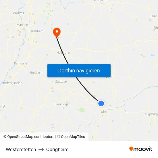 Westerstetten to Obrigheim map
