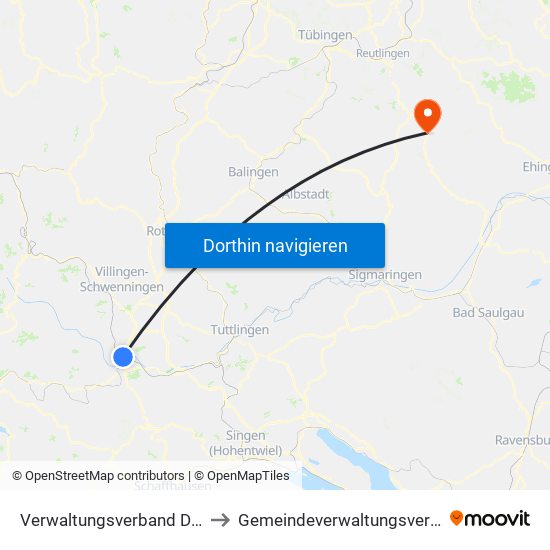 Verwaltungsverband Donaueschingen to Gemeindeverwaltungsverband Engstingen map