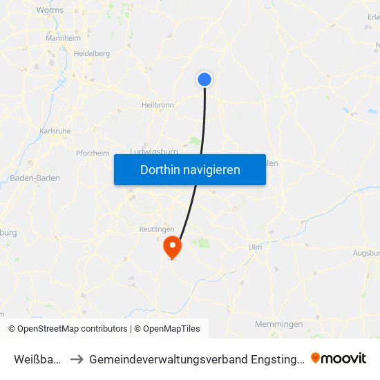 Weißbach to Gemeindeverwaltungsverband Engstingen map