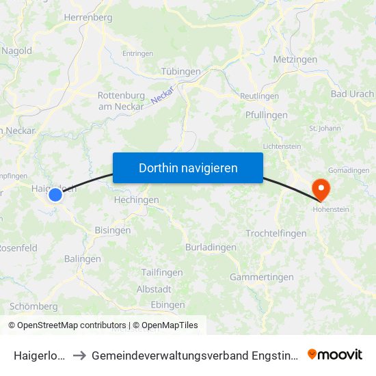 Haigerloch to Gemeindeverwaltungsverband Engstingen map