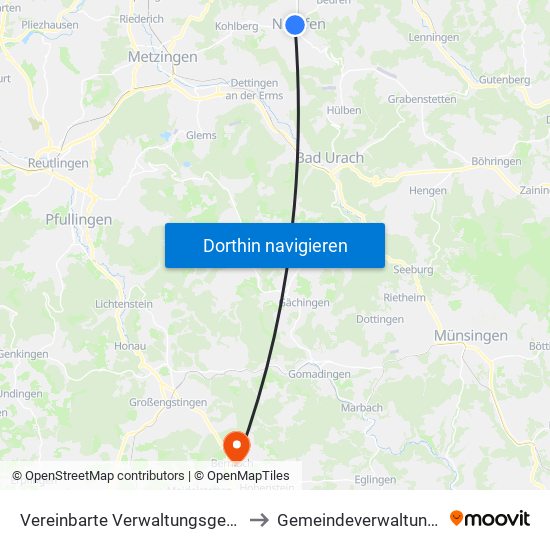 Vereinbarte Verwaltungsgemeinschaft Der Stadt Neuffen to Gemeindeverwaltungsverband Engstingen map