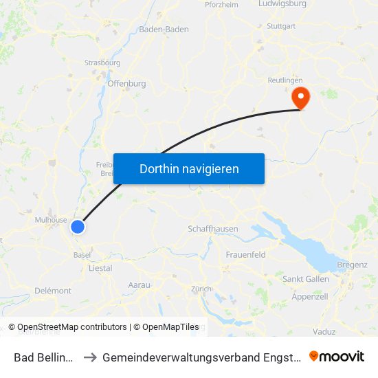 Bad Bellingen to Gemeindeverwaltungsverband Engstingen map